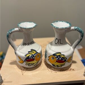 Vintage Desuir Italy Hand-Painted Oil & Vinegar Cruet Set - Sicilian Fish‎